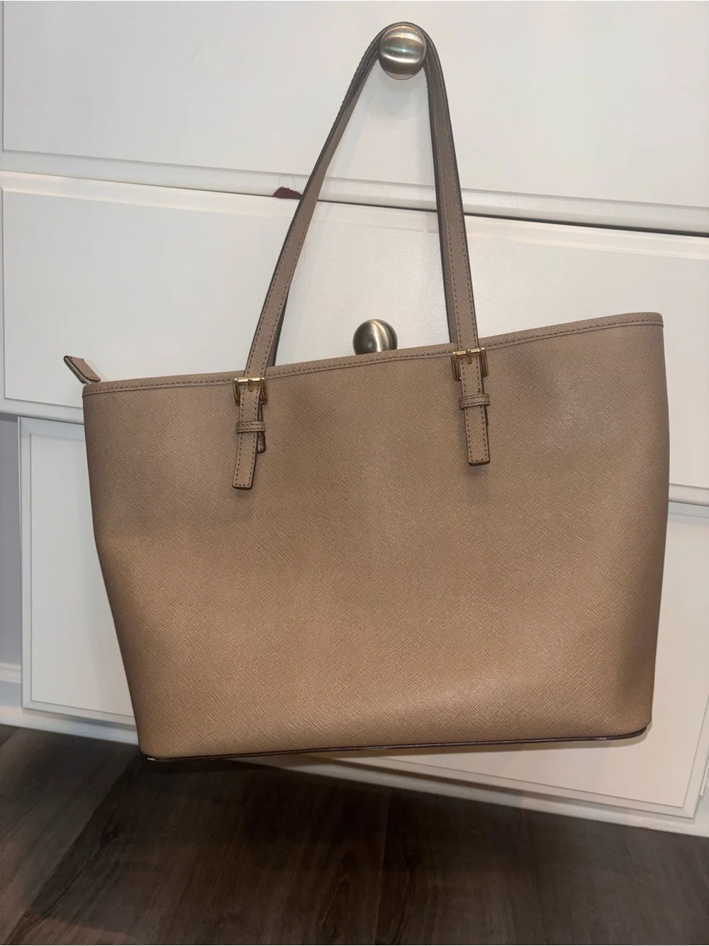 Michael Kors Beige Saffiano Leather Tote with Gold Hardware